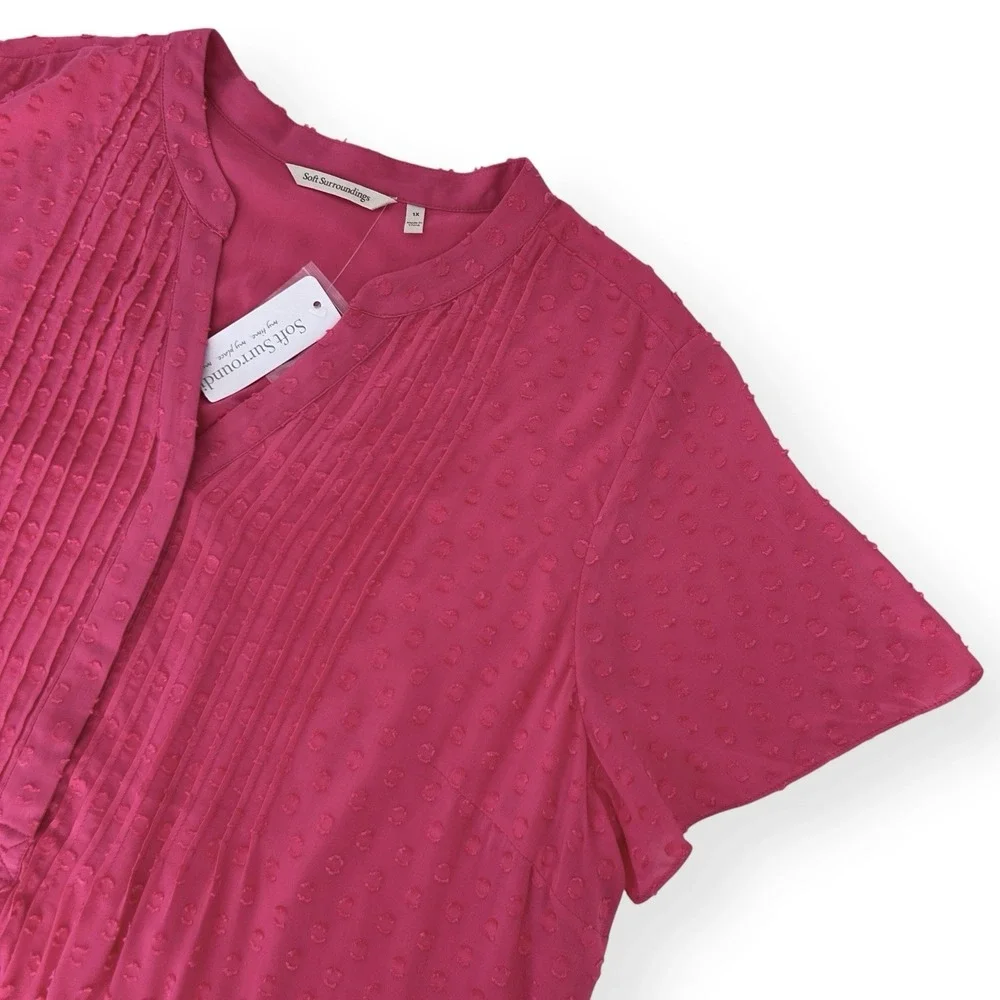 Soft Surroundings Women's 1X Pink Magenta Swiss Dot Pleat Offshore Rayon Top NWT - Picture 5 of 16